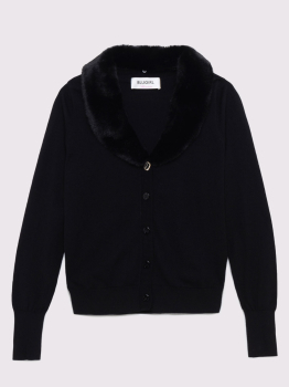 BLUGIRL chaqueta corta color negro con pelo en el  cuello - 3