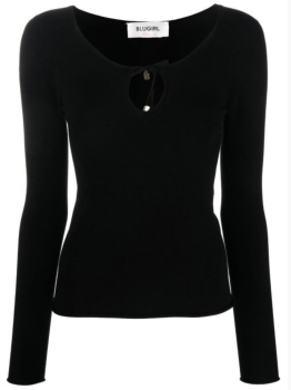 BLUGIRL jersey escote pico color negro con cinta   en el escote - 4