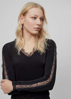 LOLA CASADEMUNT camiseta  color negro  con escote pico y hombro frunzido - 2
