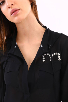 MET camisa negra semitransparente con tachas y  capucha - 3